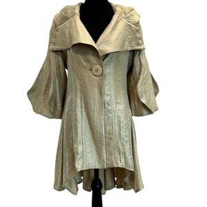 Joseph Ribkoff champagne shiny flared high-low asymmetrical puff sleeve jacket 8